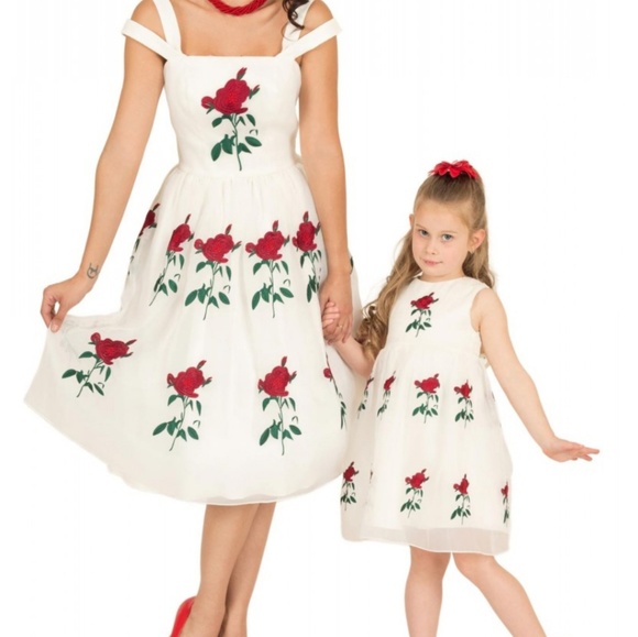 Tatyana Lil Bella Vintage FitnFlare Taffeta Dress w Red Embroidered Roses - Picture 3 of 5